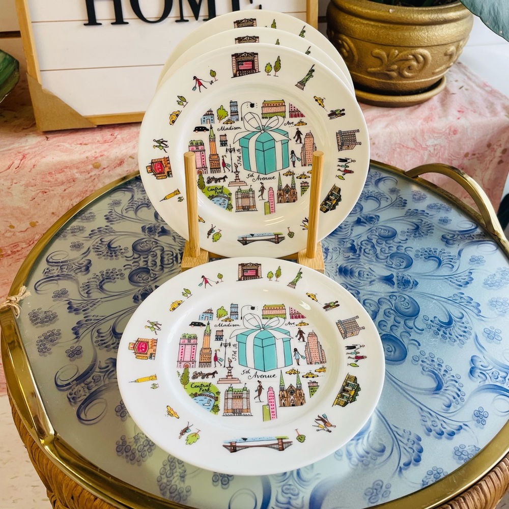 Tiffany & Co 5th Avenue Dessert Plate Tableware Dish Set of 4 Authentic OBRO